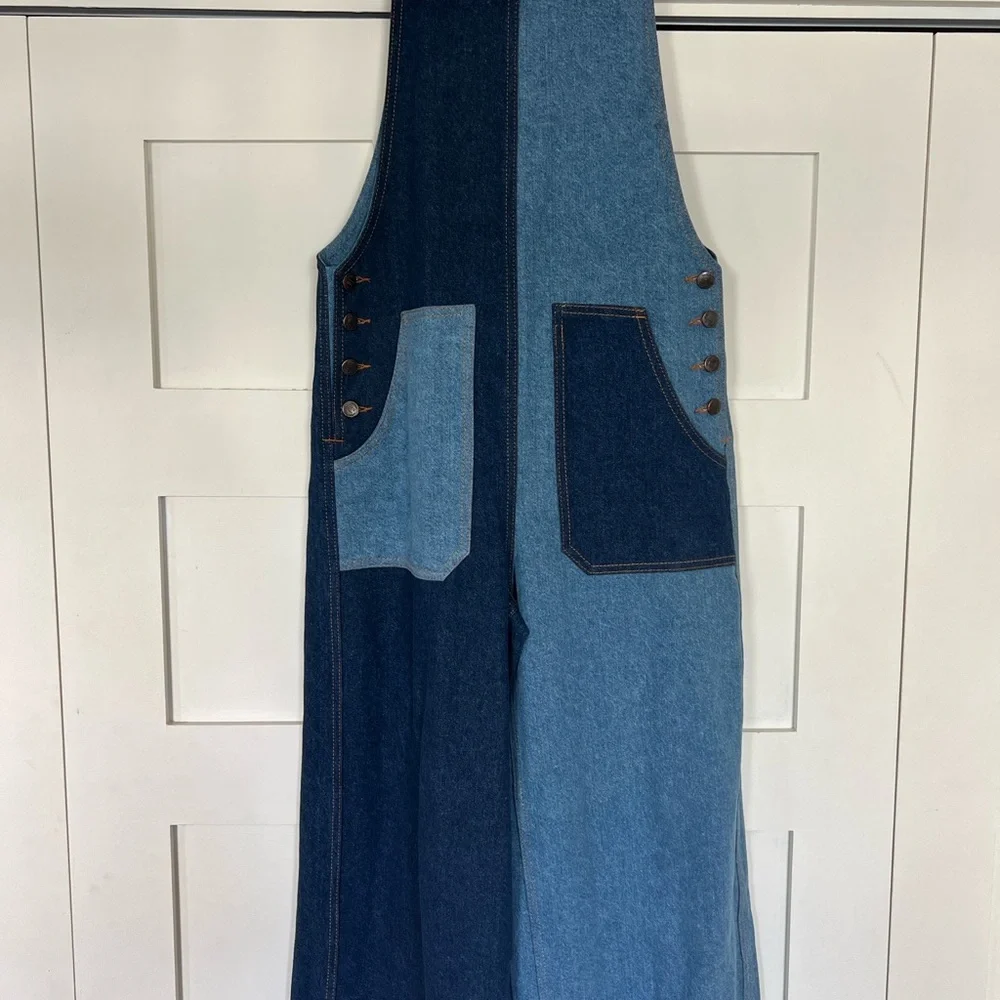 FARM Rio Two-Tone Blue Patchwork Denim Overalls - Picture 6 of 8